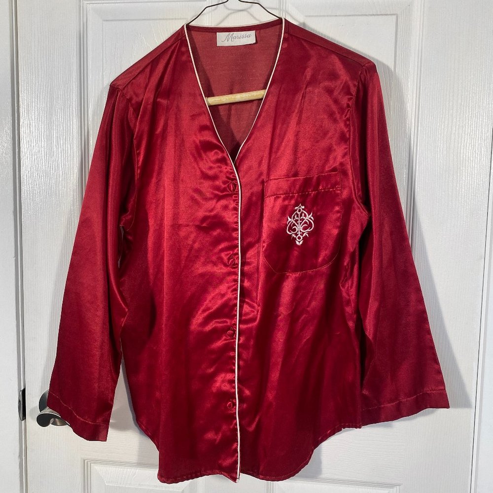 Cherry-Red Satin Pajamas by “Marissa”
